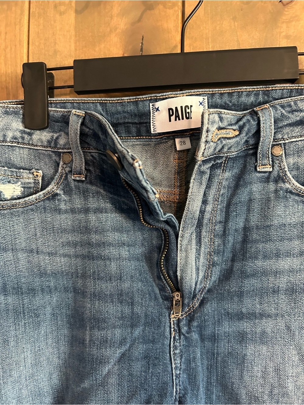 PAIGE Dark Blue Distressed Denim Cutoff Shorts - Picture 3 of 7